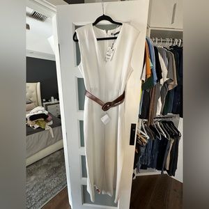 ZARA JUMPSUIT WHITE WITH CAMEL BELT NWT
